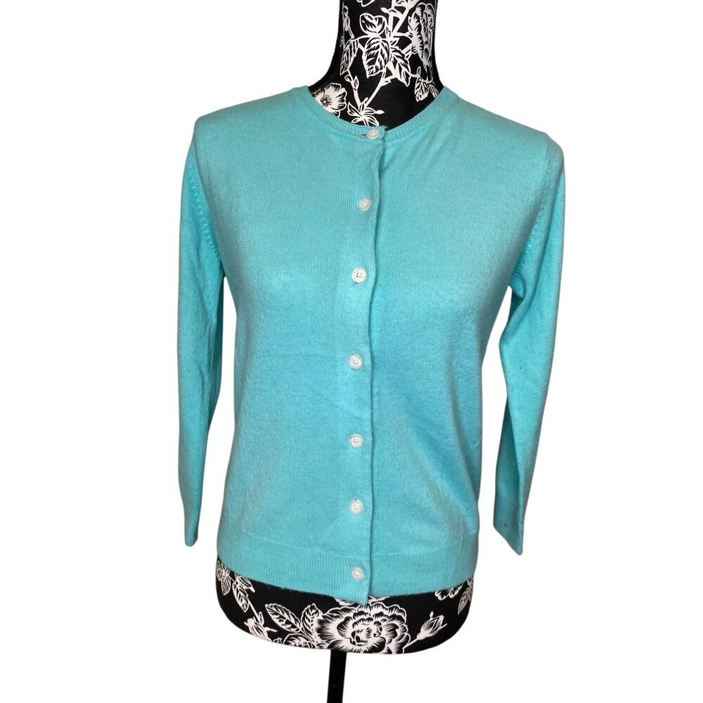Isaac Mizrahi Aqua Blue Button Front Cardigan Sweater Women Medium Office